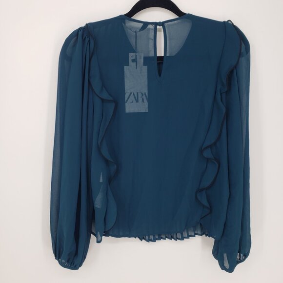 Zara Pleated Ruffle Top - Picture 2 of 9